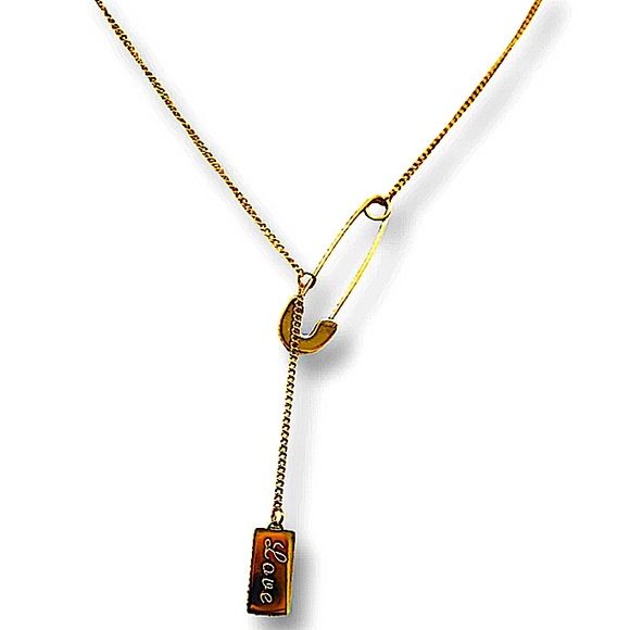 Safety Pin Gold Plated Love Necklace - Picture 11 of 14